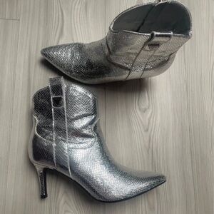 Guess Metallic Silver Heeled Boots